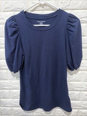 Amazon Essentials Navy Puff Sleeve Crewneck Top
